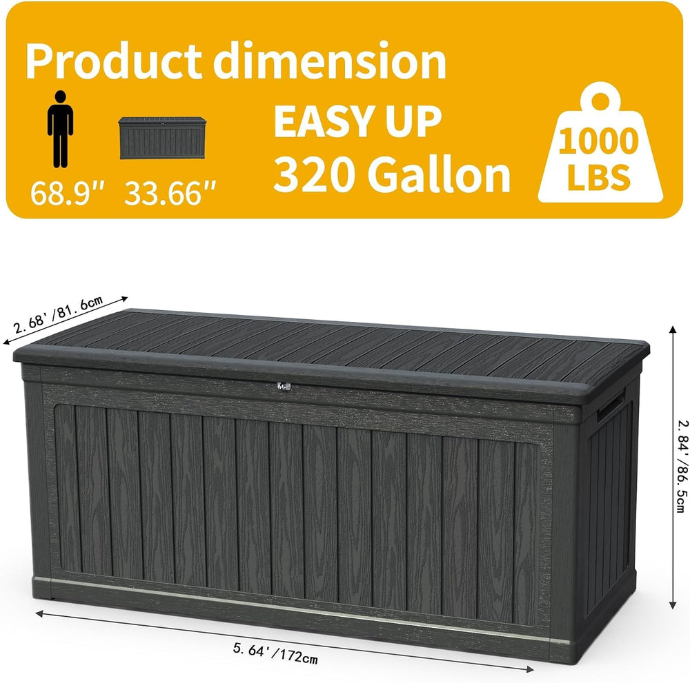 320 Gallon Waterproof Outdoor Storage Box, Lockable Patio Deck Boxes With Han...