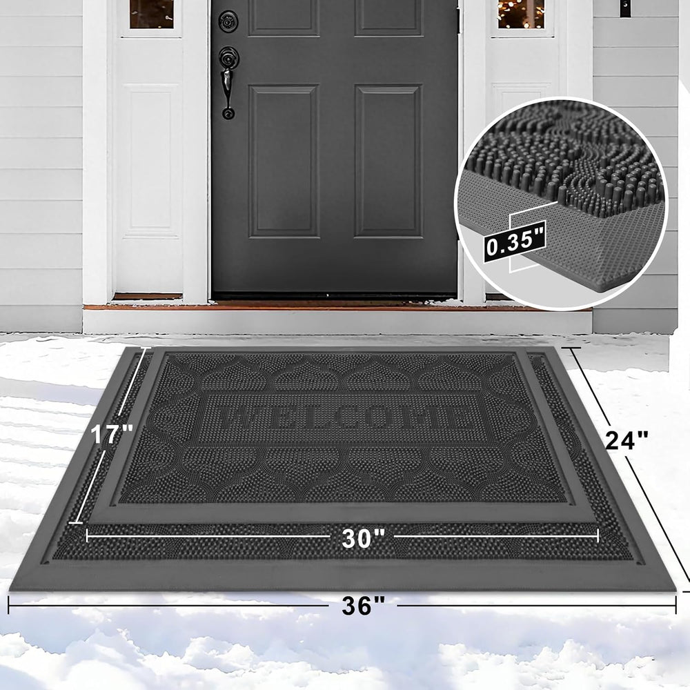 FRAMICS Front Door Mat Outside Entrance, Rubber Door Mats Welcome 24"x36...