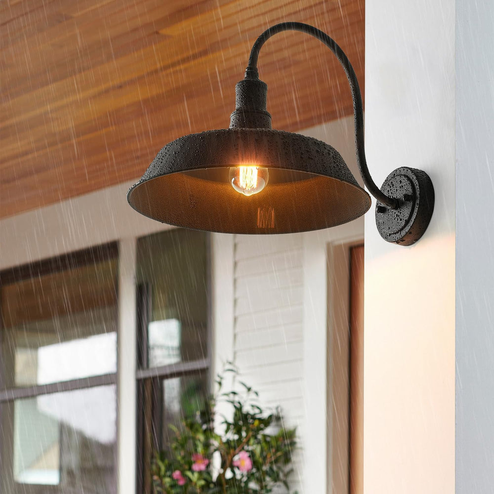 mirrea Farmhouse Outdoor Gooseneck Barn Wall Light, Matte Black, 14", 2 ...