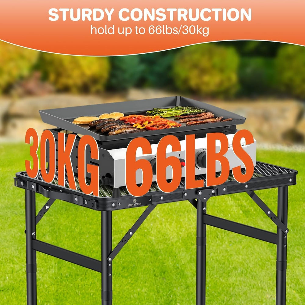 FUNYKICH Folding Grill Table for Outside, 3 Height Adjustable Portable Campin...