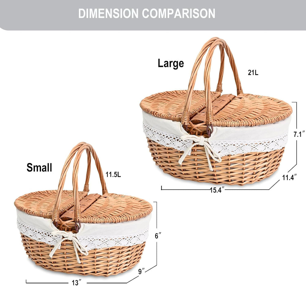 Wicker Picnic Basket with Removable Liner Empty Picnic Baskets with Lid, Picn...