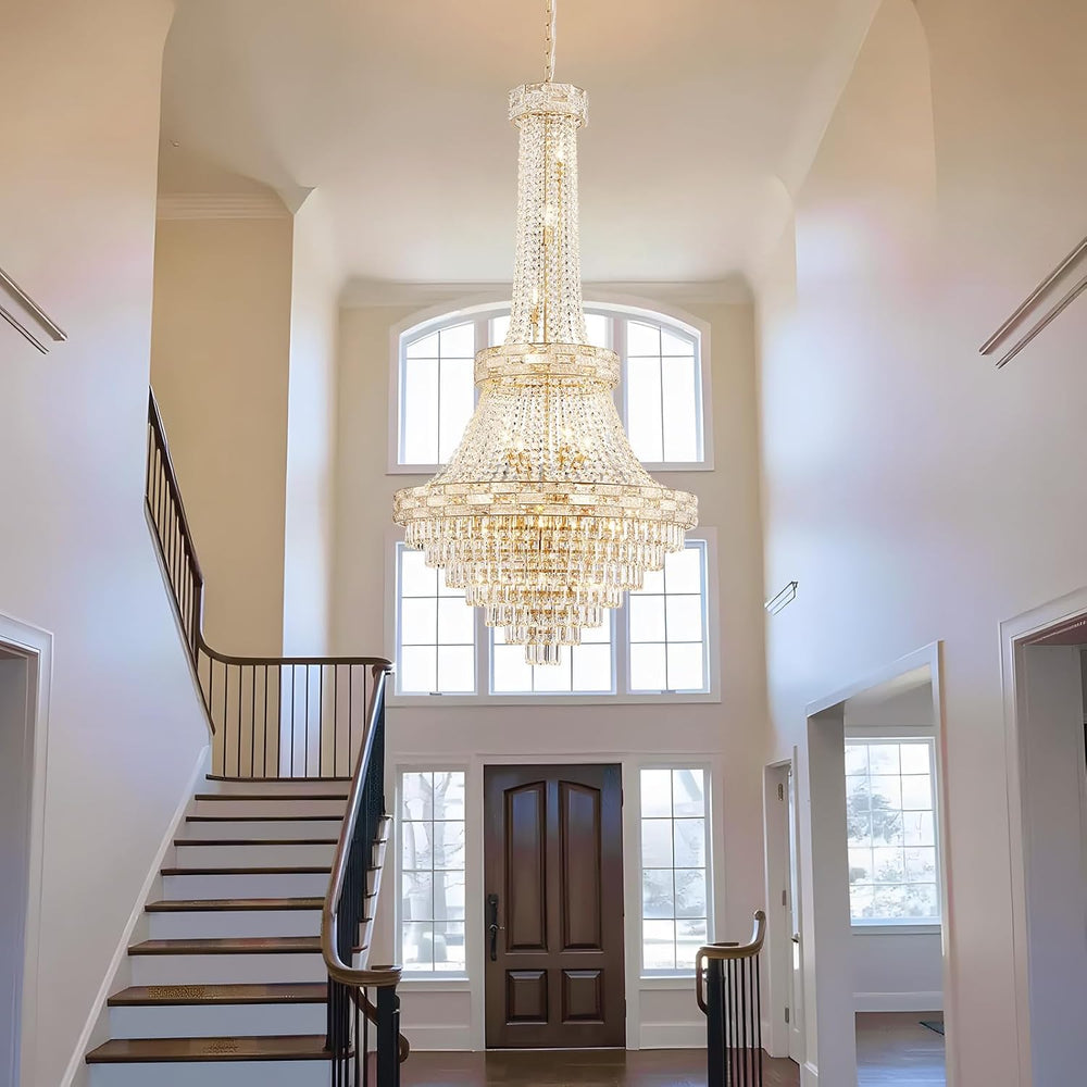 Large Luxury Gold Crystal Chandeliers 25 Lights Modern Chandelier for High Ce...