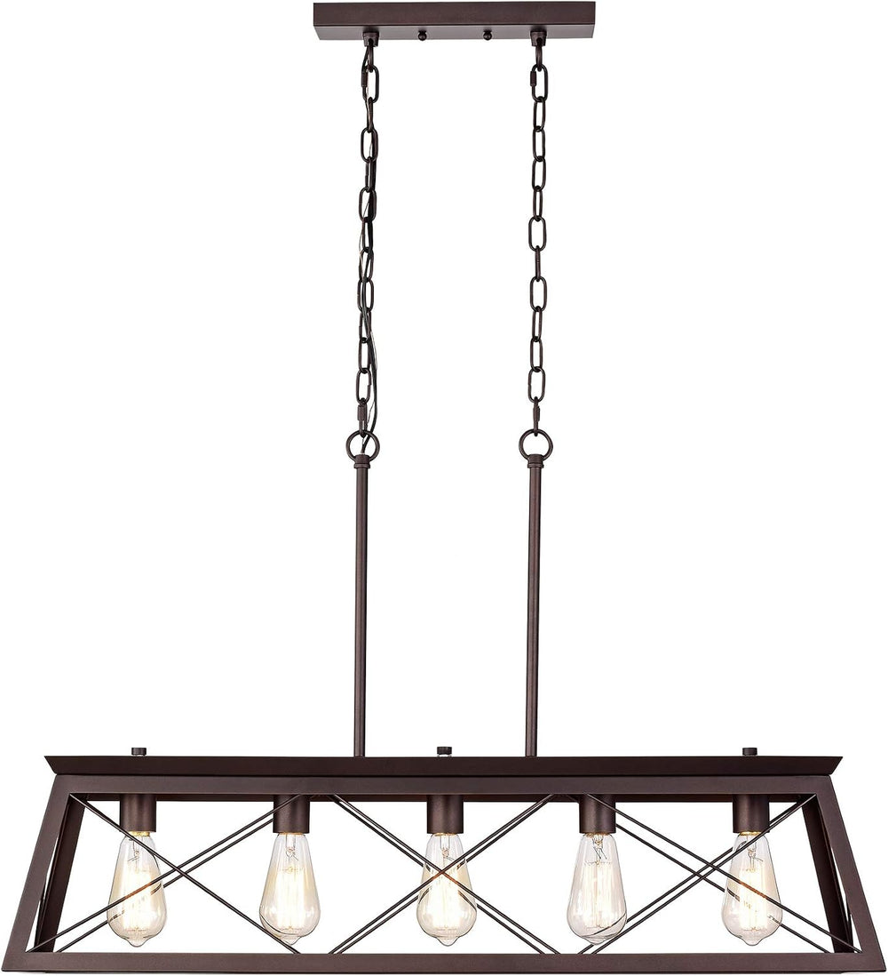 Farmhouse Linear Chandelier 5 Light Kitchen Island Pendant Lighting Industria...
