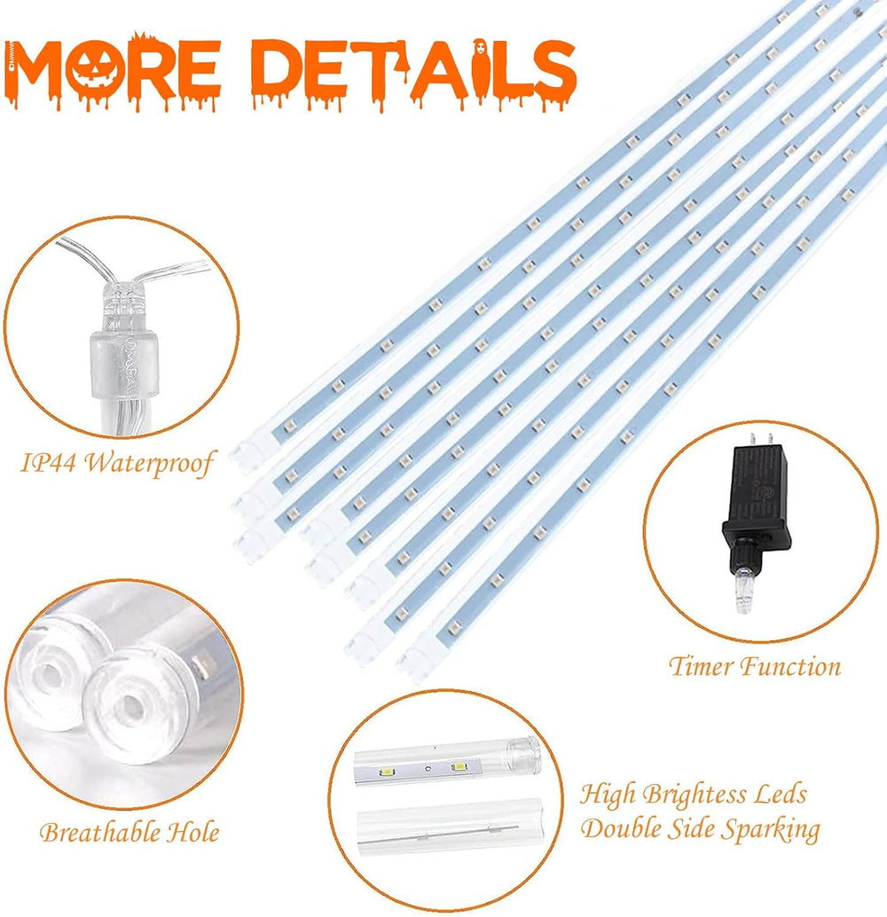 Halloween Meteor Shower Lights Outdoor 2 Pack 16 Tubes Orange and Purple