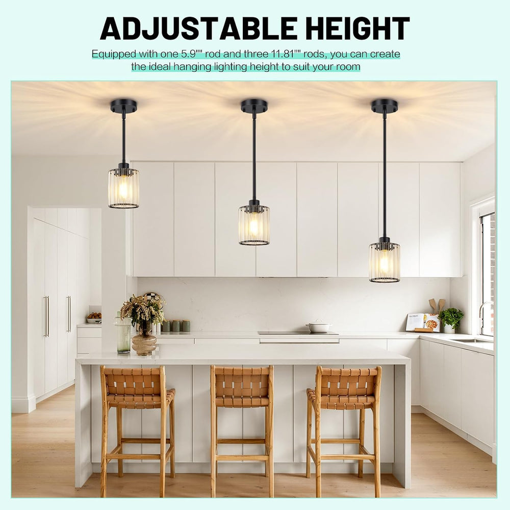 3 Pack Pendant Light Fixtures, Modern Black Pendant Lights Kitchen Island, Mi...
