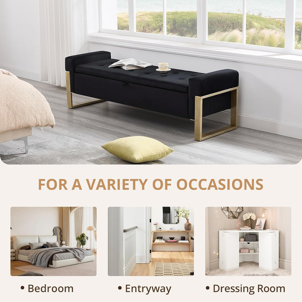 End of Bed Storage Bench, 67'' Benches for Bedroom Foot of Bed King S...