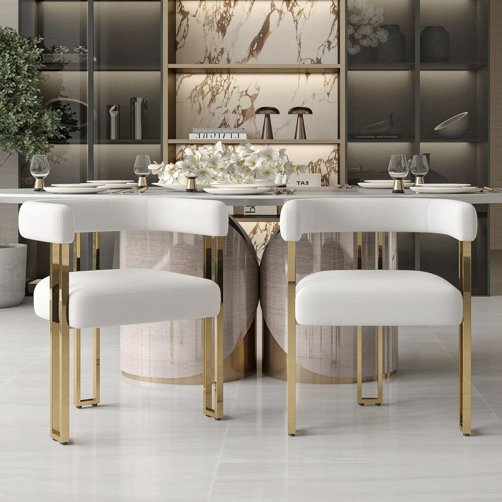 Hyfirm Beige and Gold Modern Dining Chairs Set of 2, Velvet Upholstered Barre...