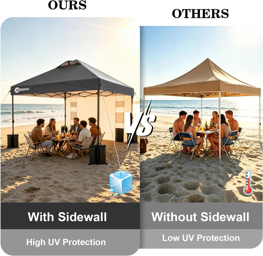 10x10 Pop Up Canopy with Sidewall, One Push Easy Setup,Dark Gray