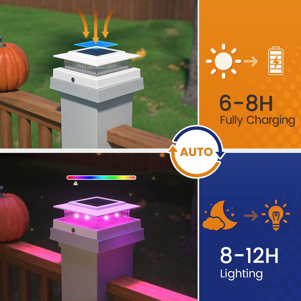 APONUO 12 Pack Solar Post Cap Lights Color Changing - 8 Solid Colors & Fl...