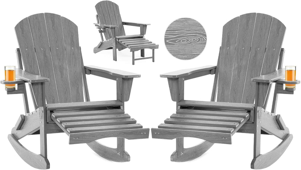 Folding Adirondack Rocking Chair Set of 2,4-in-1 Multifunctional Patio Chairs...