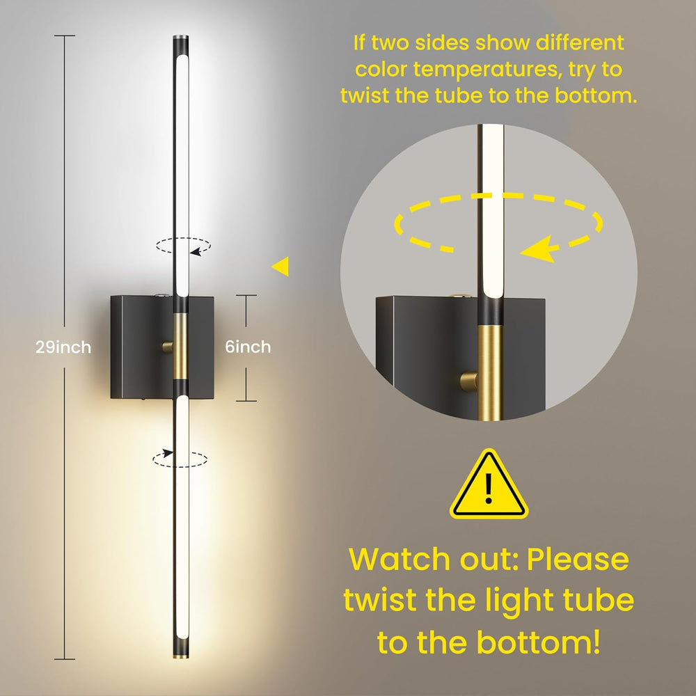 10000mAh Battery Operated Wall Sconces Set of 2, Black Gold-29Inch