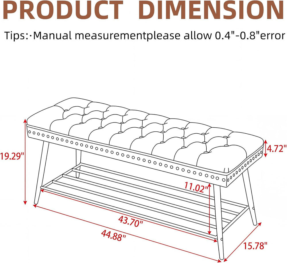 Mistpople Thick Cushioned Shoe Bench, Entryway Bench with Metal Shoe Rack, Up...