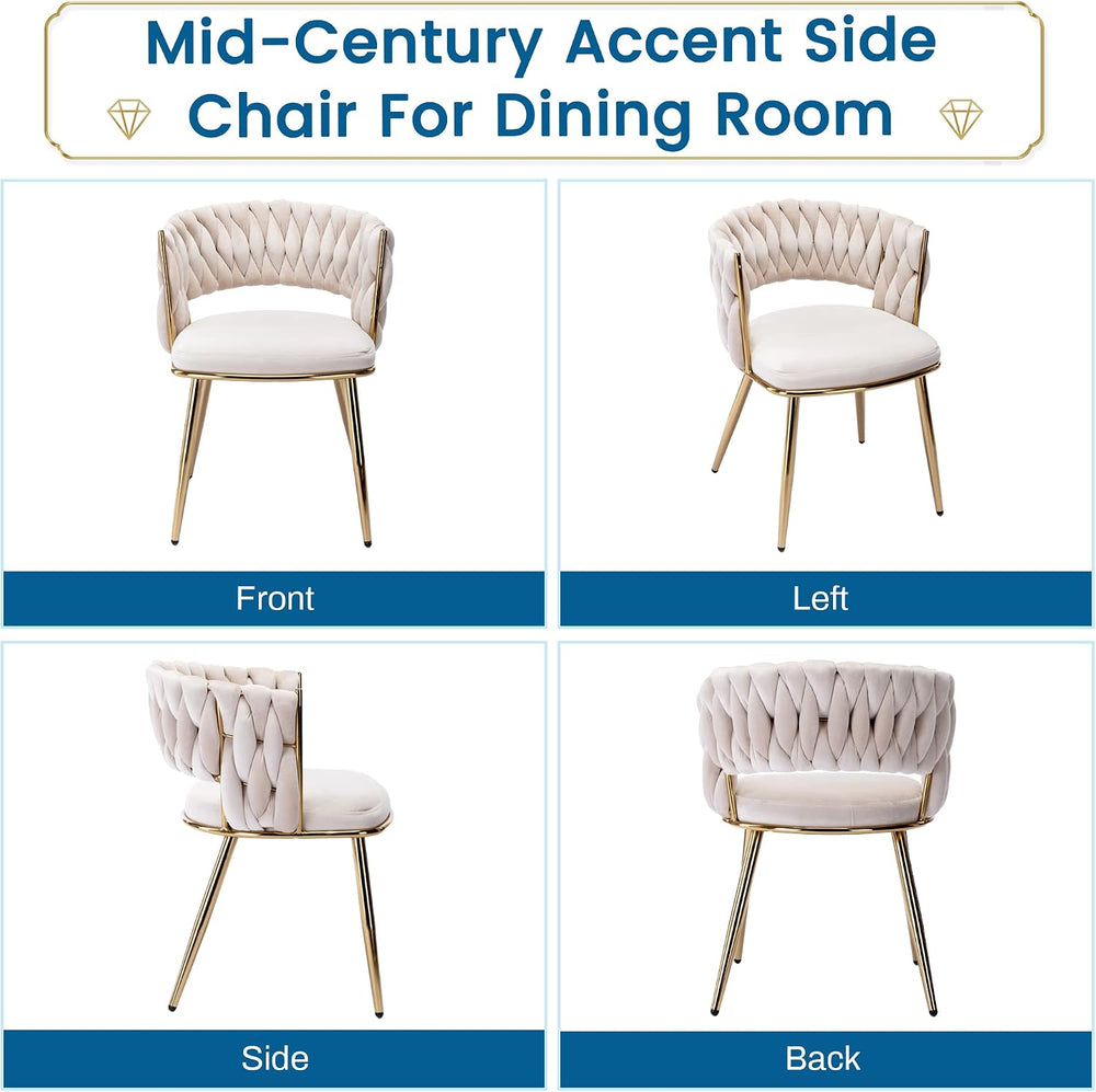 KCC Velvet Dining Chairs Set of 6,Woven Chairs with Metal Legs,Green