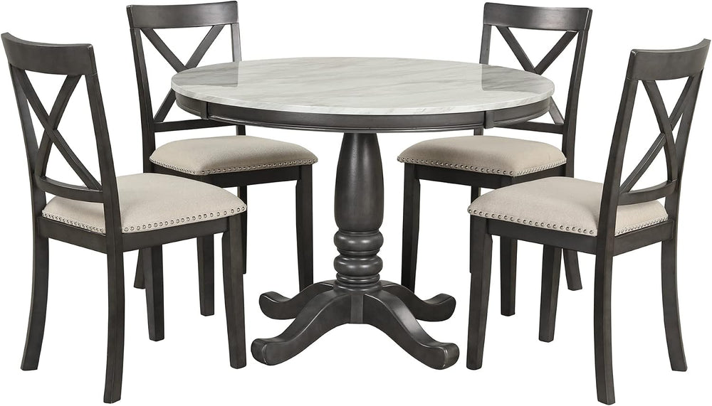 LUMISOL Round Dining Table Set for 4, Farmhouse Kitchen Table Set with Faux M...