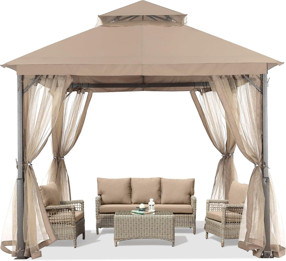 ABCCANOPY Outdoor Patio Gazebo 9x9 with Mosquito Netting, Khaki