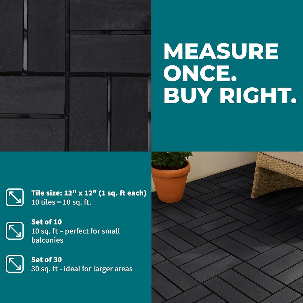 Bliss Outdoors 12-Slat Acacia Hardwood Deck Tiles, Aged Black, Set of 30