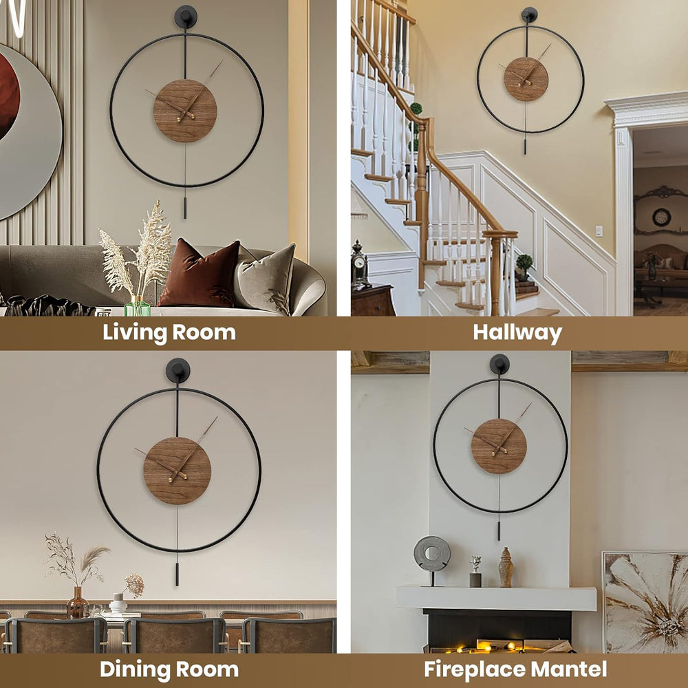 Pytha Sight 30.7×20 Inch Large Modern Decorative Walnut Pendulum Wall Clock
