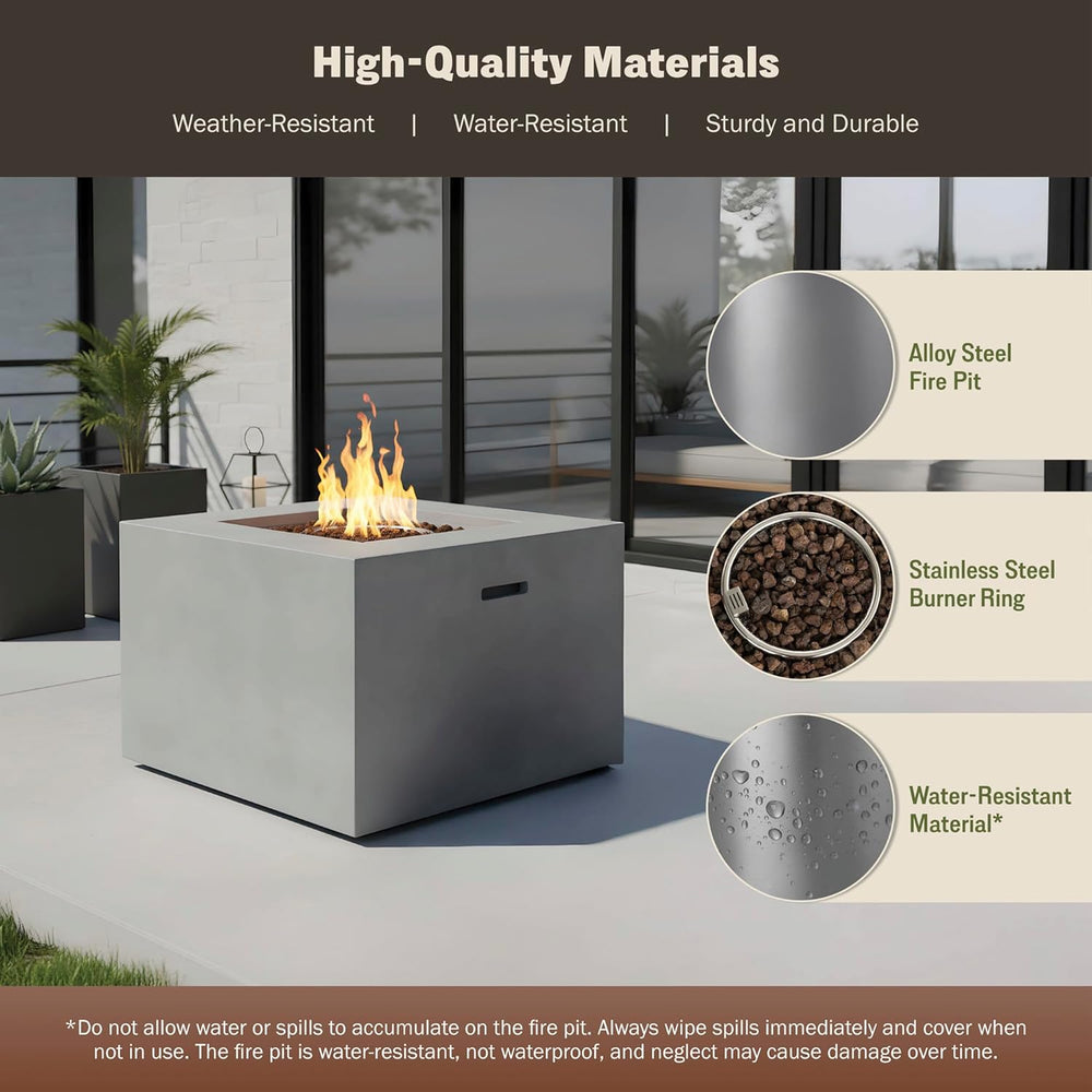 Kinger Home Kai 32-Inch Square Propane Fire Pit Table, Alloy Steel Outdoor Fi...