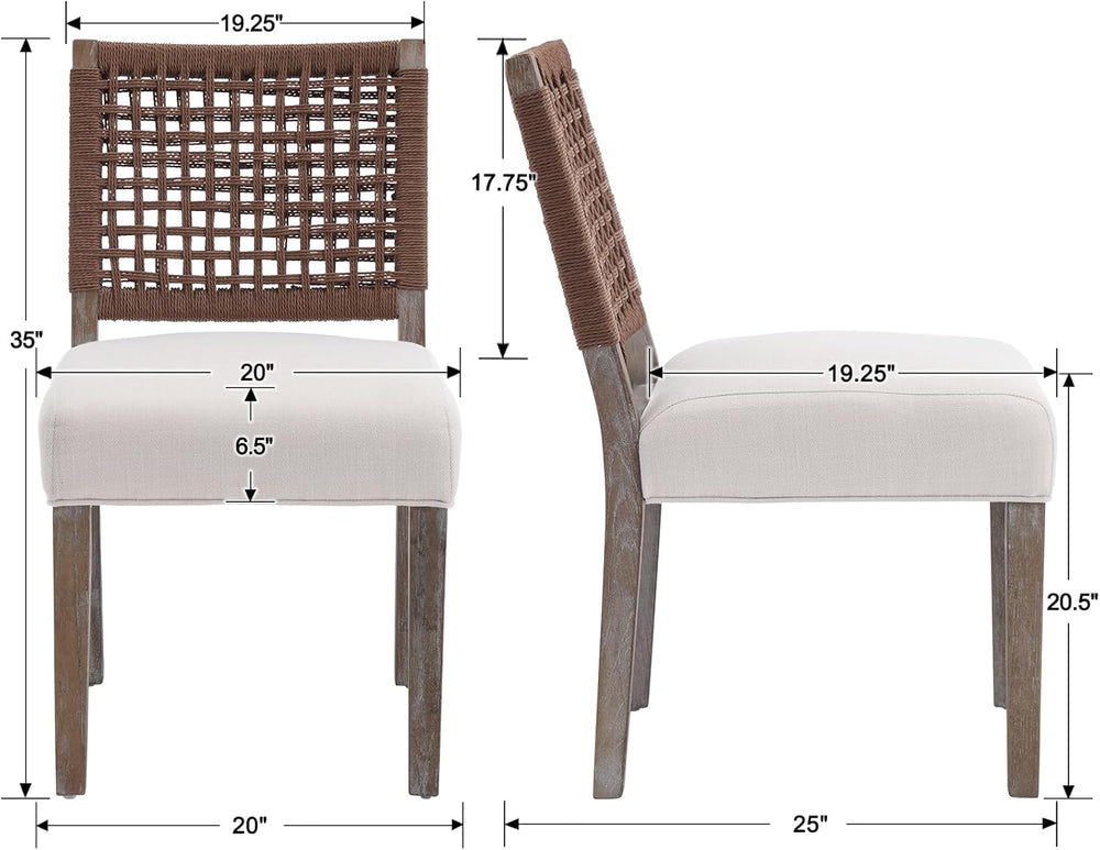 Farmhouse Dining Chairs Set of 6, Upholstered Dining Chairs with Handwoven Ba...