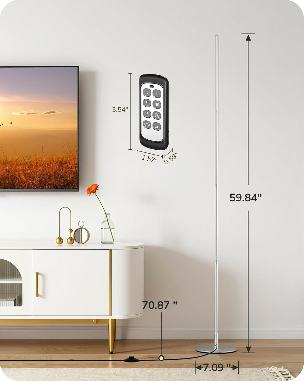 EDISHINE 59.8" Corner Lamp with Remote & 3 Height Settings, Dimmable...