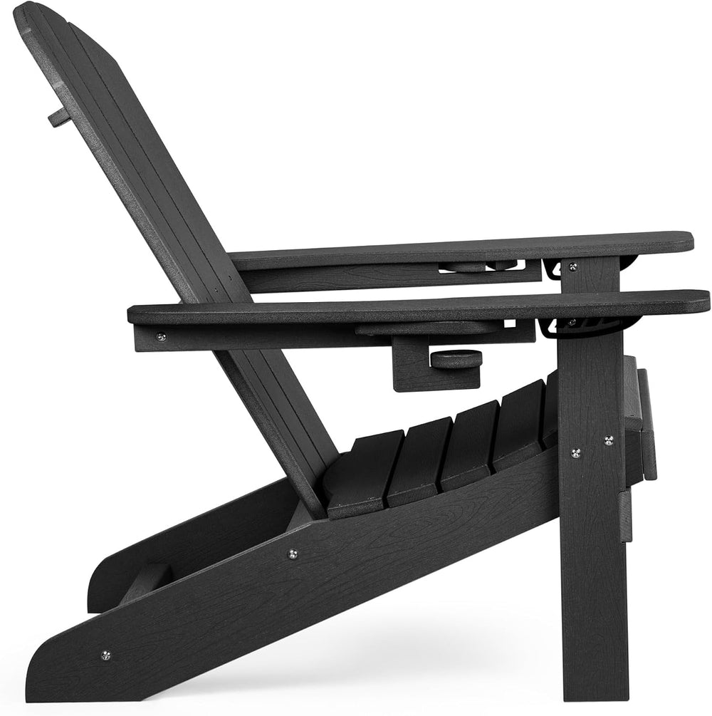 VonHaus Black Adirondack Chair Set of 2 - Reclining Slatted Style Garden Chai...