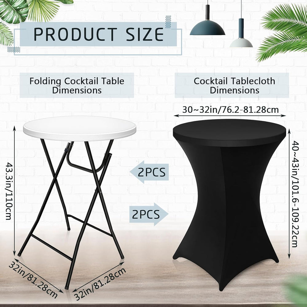 Wenqik 2 Sets 32"x43" High Top Folding Cocktail Tables & Covers...