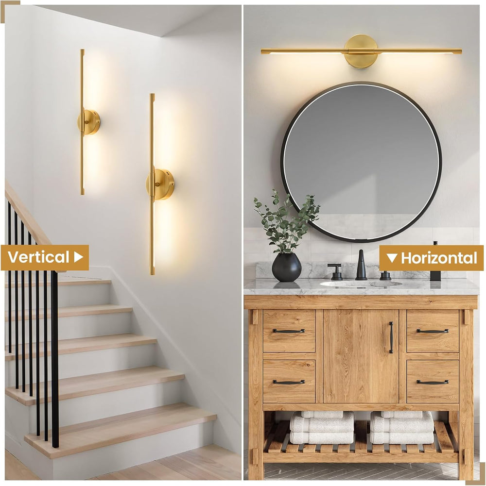 Lightania Hardwired Wall Sconces Set of Two, 28'' Modern Gold LED Wal...