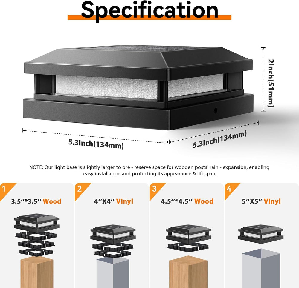 Brightever 4x4 5x5 Solar Post Cap Lights Outdoor 12-Pack Black