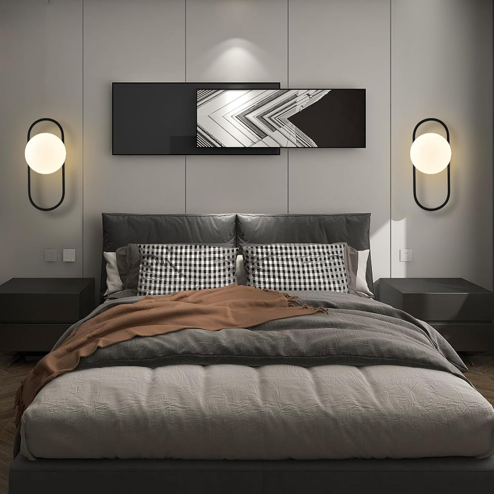 SeeU Black Wall Sconces Hardwired Globe Glass Shade Wall Light Set of Two