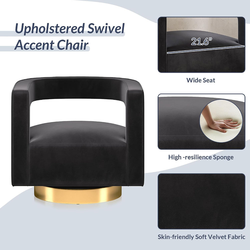 BELLEZE Swivel Barrel Accent Chair Set of 2, Modern Upholstered Arm Comfy Vel...