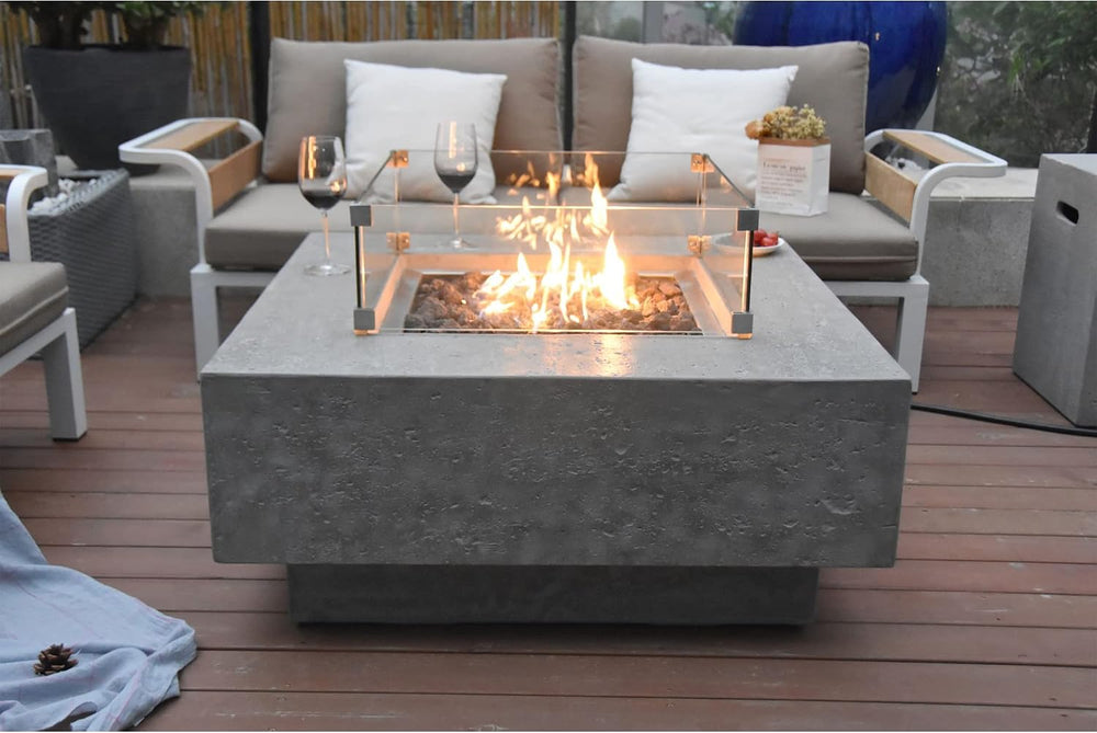 Elementi Manhattan Concrete Fire Pit 36" x 36" Outdoor Patio Firepi...