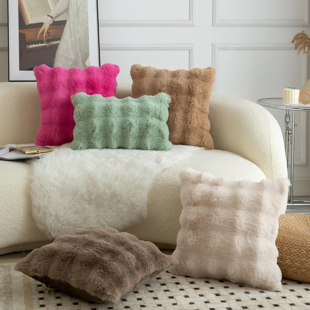 MANDIOO Pack of 2 Thick Plush Wool Decorative Throw Pillow Covers Super Soft ...