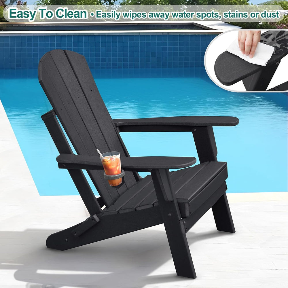 1PC Folding Adirondack Chairs, HDPE Outdoor Firepit Chair, Black