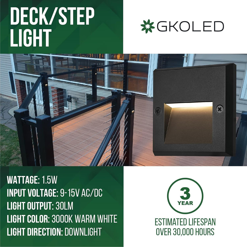 GKOLED 6-Pack Slim Square Low Voltage Deck Post Lights, Outdoor Step Lights, ...
