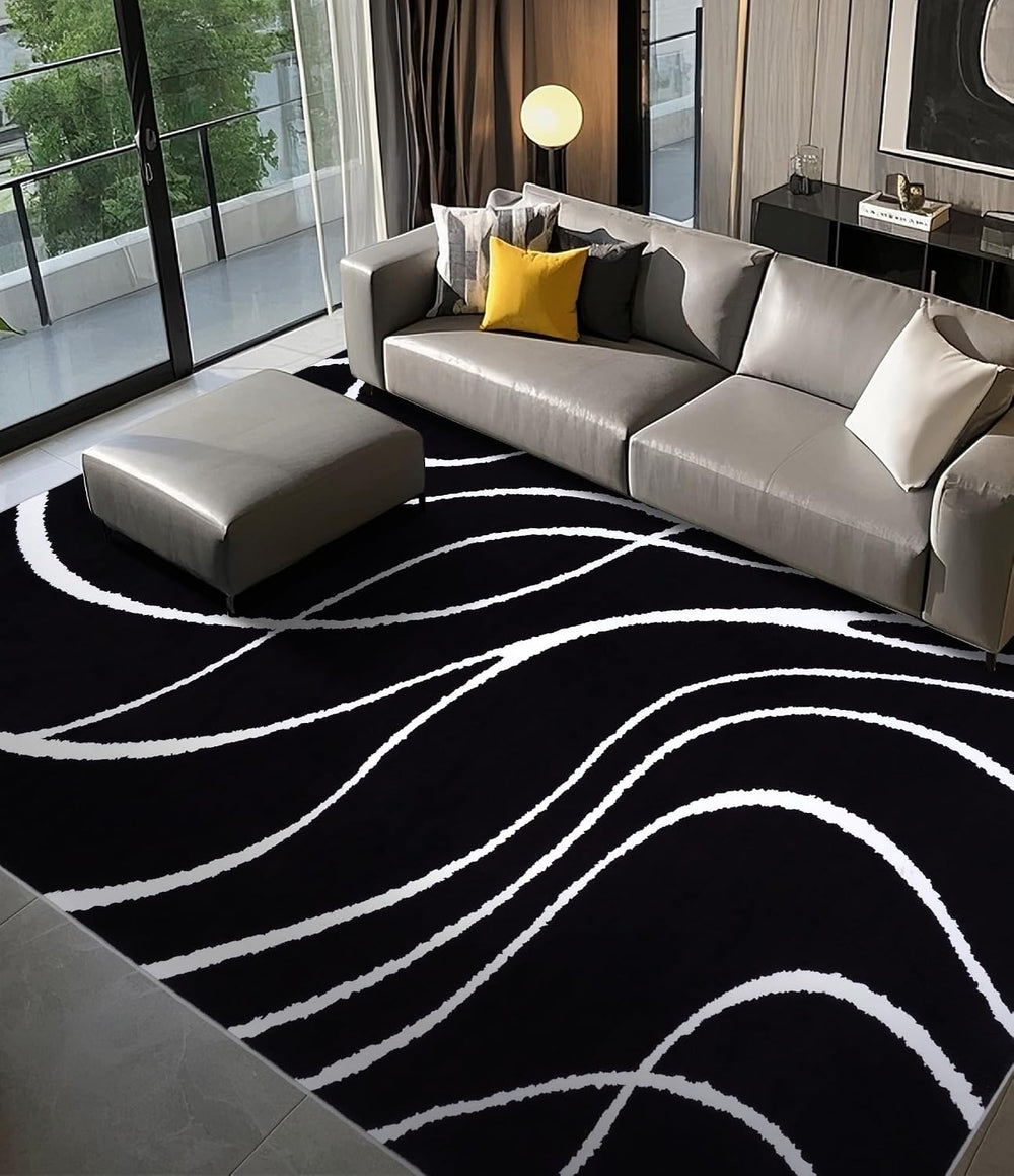 YIHOUSE Black Modern Area Rug 6x9,Abstract Rugs for Bedroom,Black and White G...