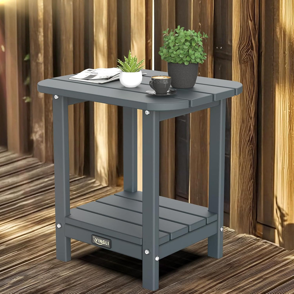 VINGLI Outdoor Side Table, 2-Tier HDPE Adirondack Side Table with Storage, We...