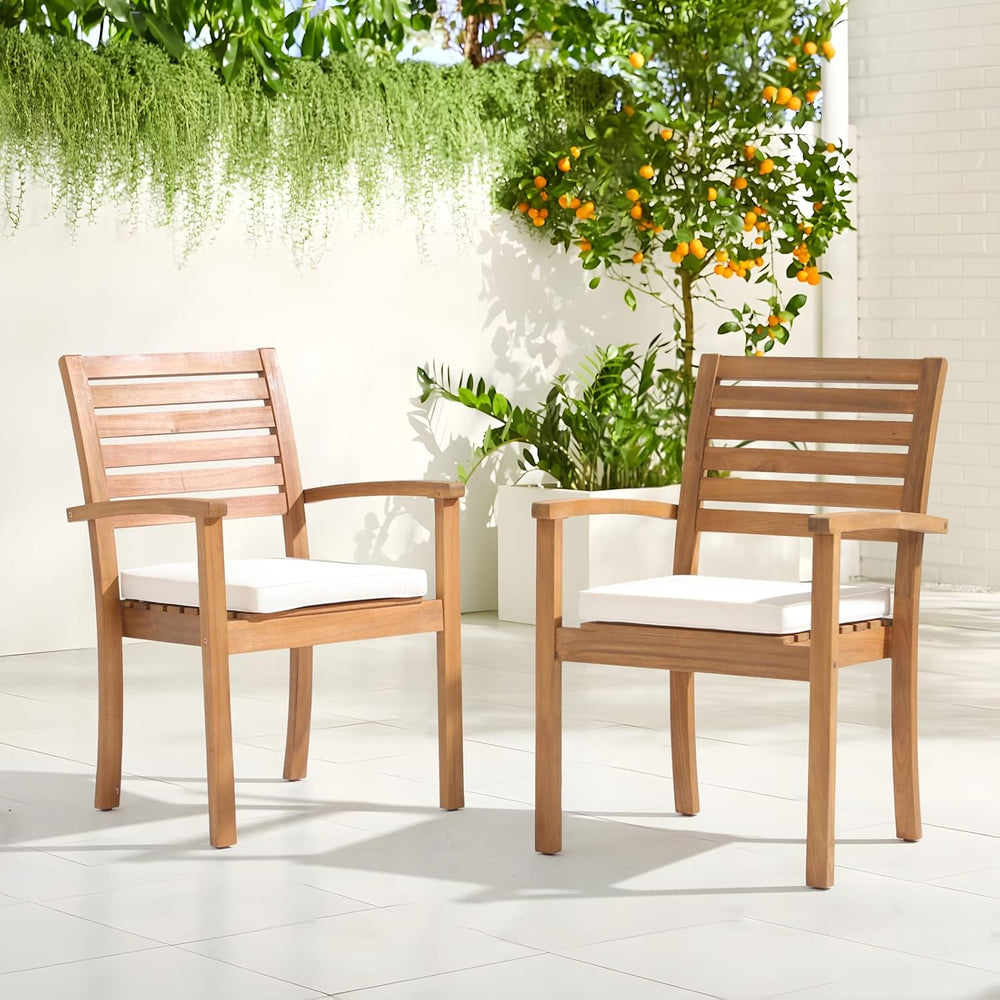 OC Orange-Casual Stackable Patio Dining Chairs Set of 8, Acacia Wood,Beige