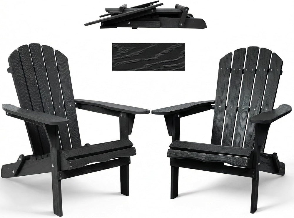 Folding Adirondack Chairs Set of 2 with Pre-Assembled BackRest, Solid Wood Ou...