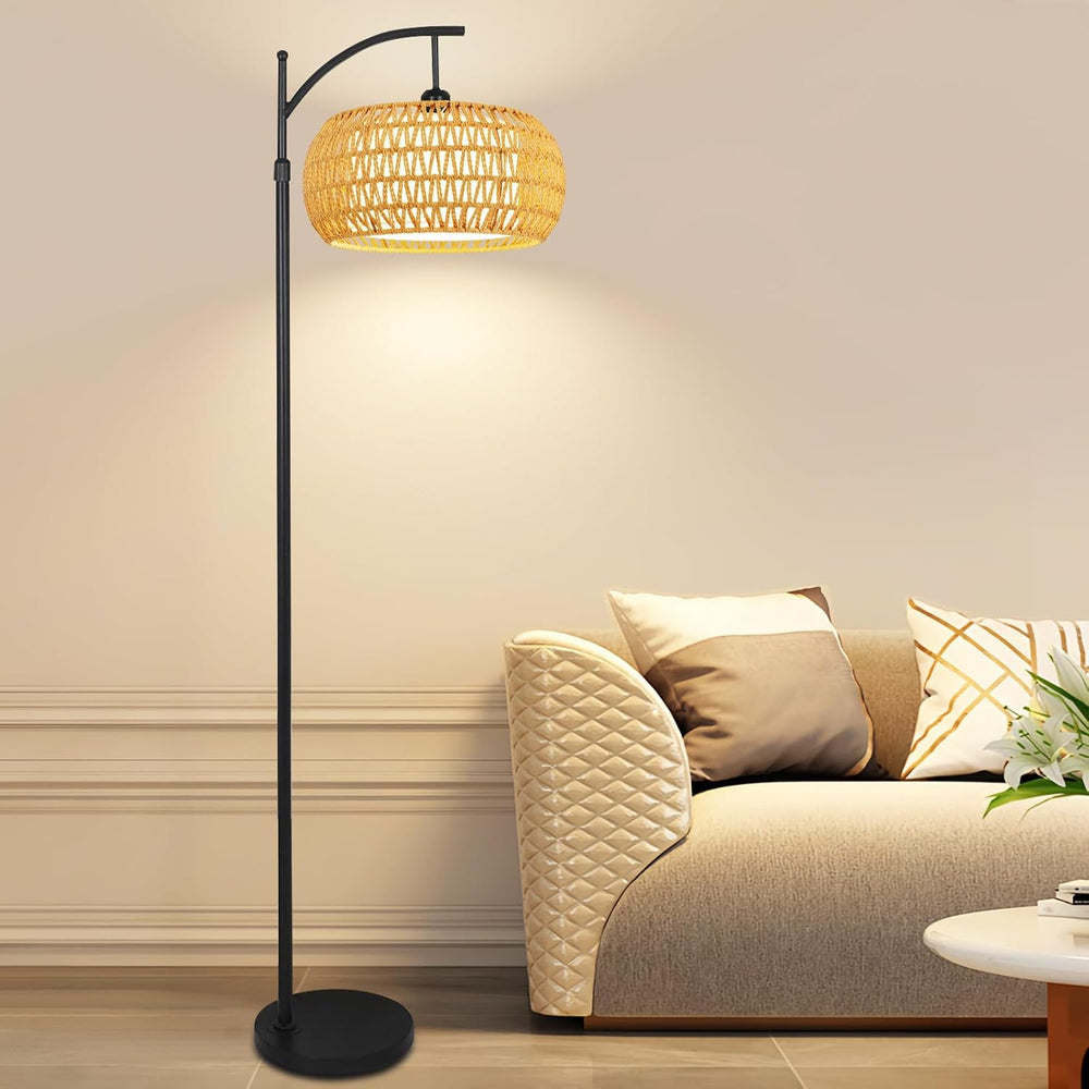 Arc Floor Lamps for Living Room Rattan Boho Floor Lamp with Remote Control,Di...