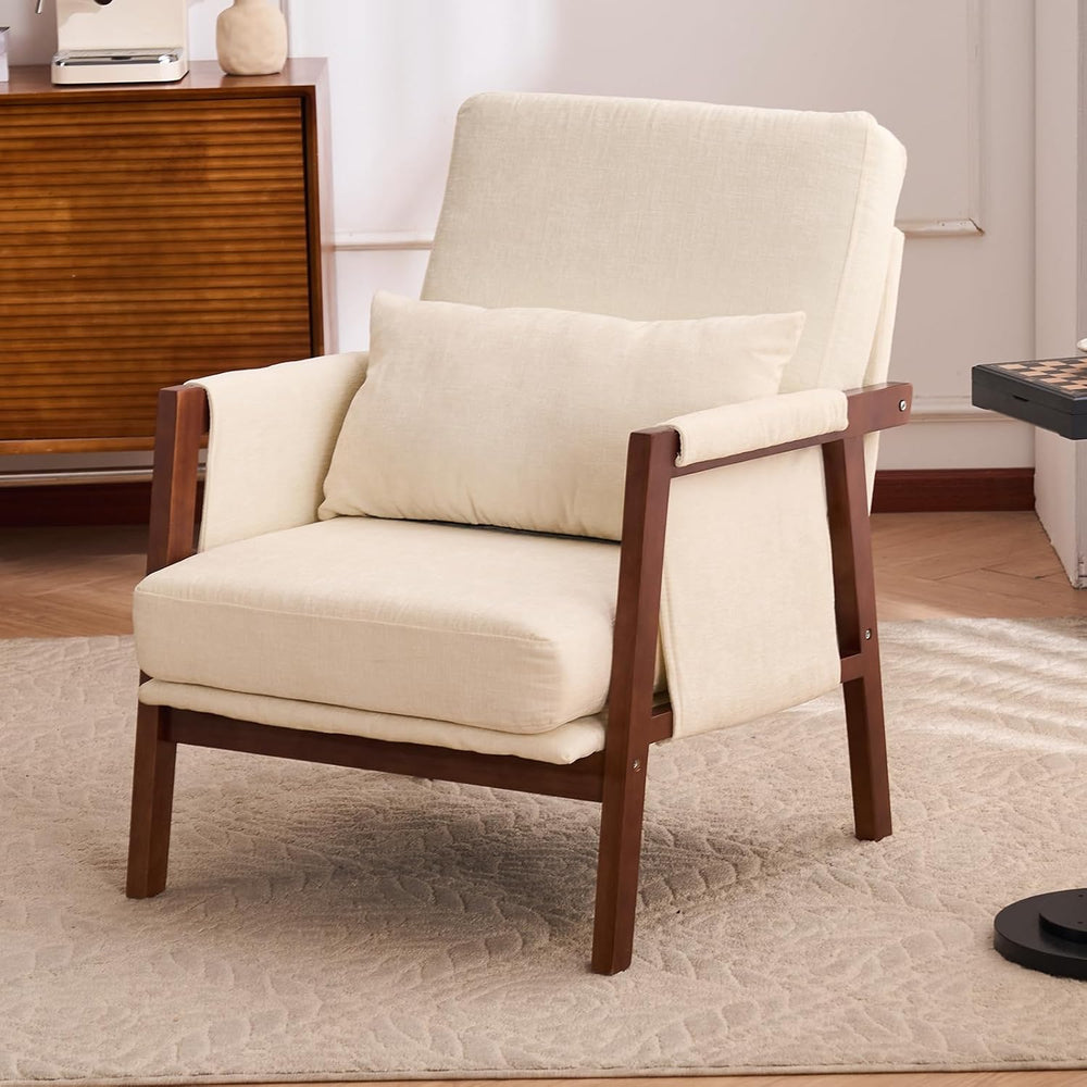 Accent Chair Mid-Century Modern Chair with Lumbar Support Pillow, Upholstered...