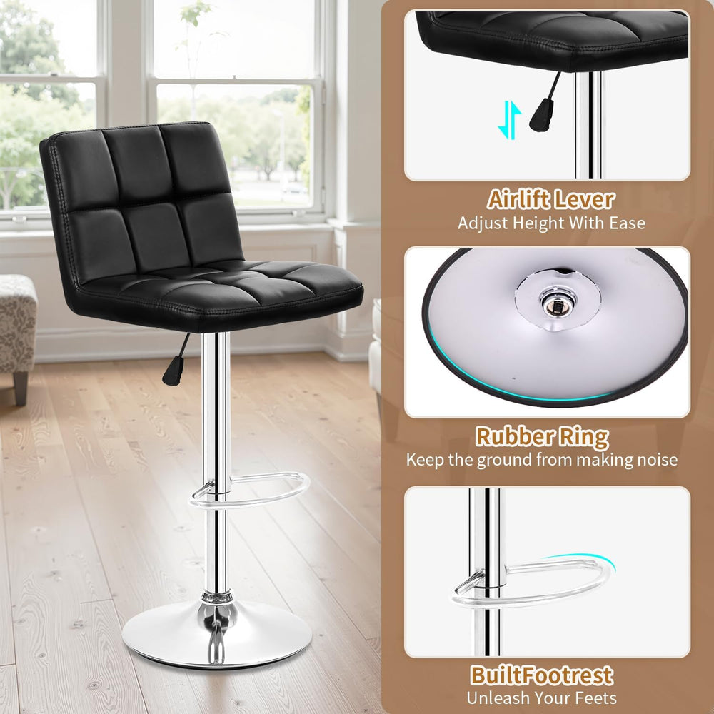 BestOffice | Bar Stools with Backrest | Black, Set of 2 | PU Leather