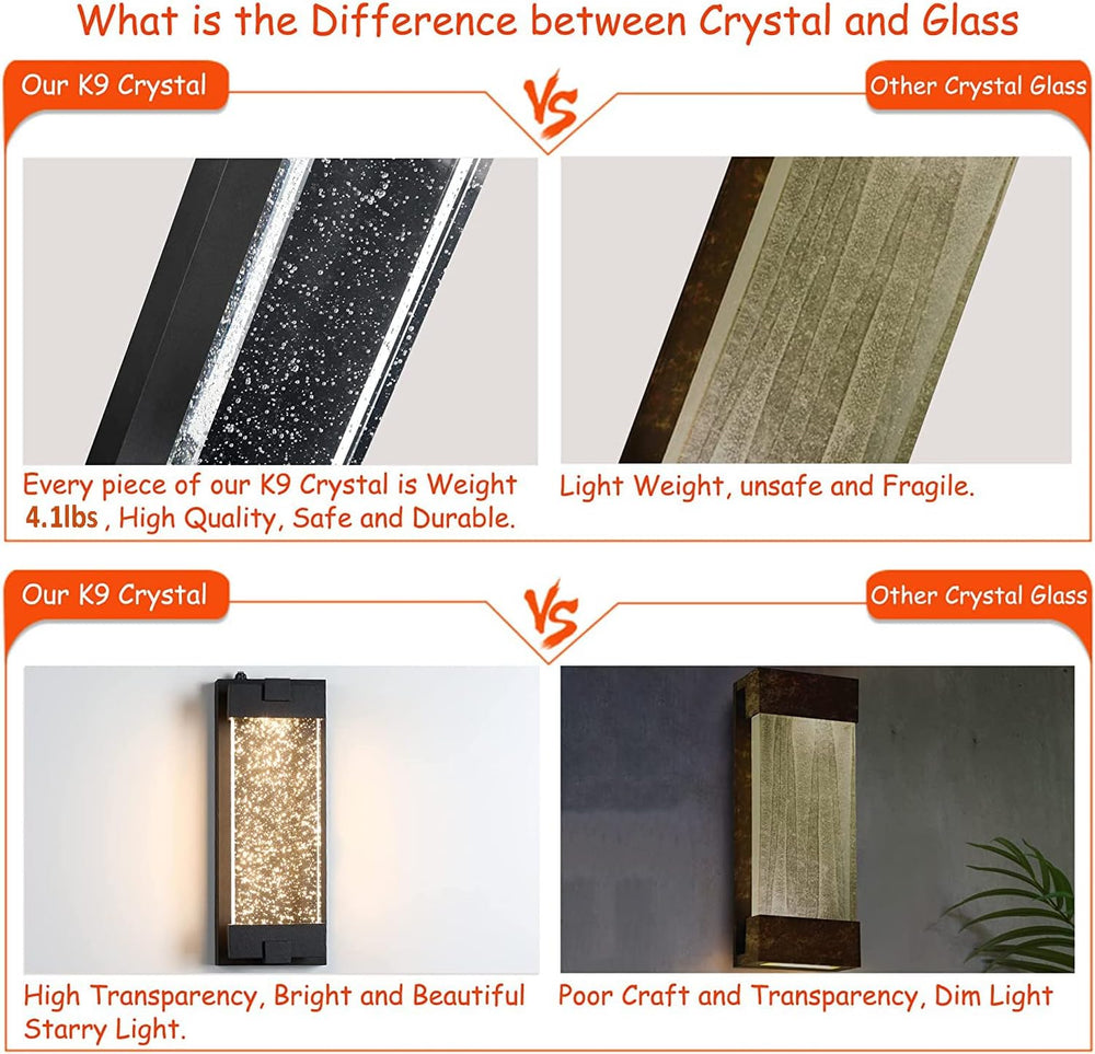 Black Wall Sconce with K9 Crystal Bubble and Dusk to Dawn Sensor, Exterior LE...