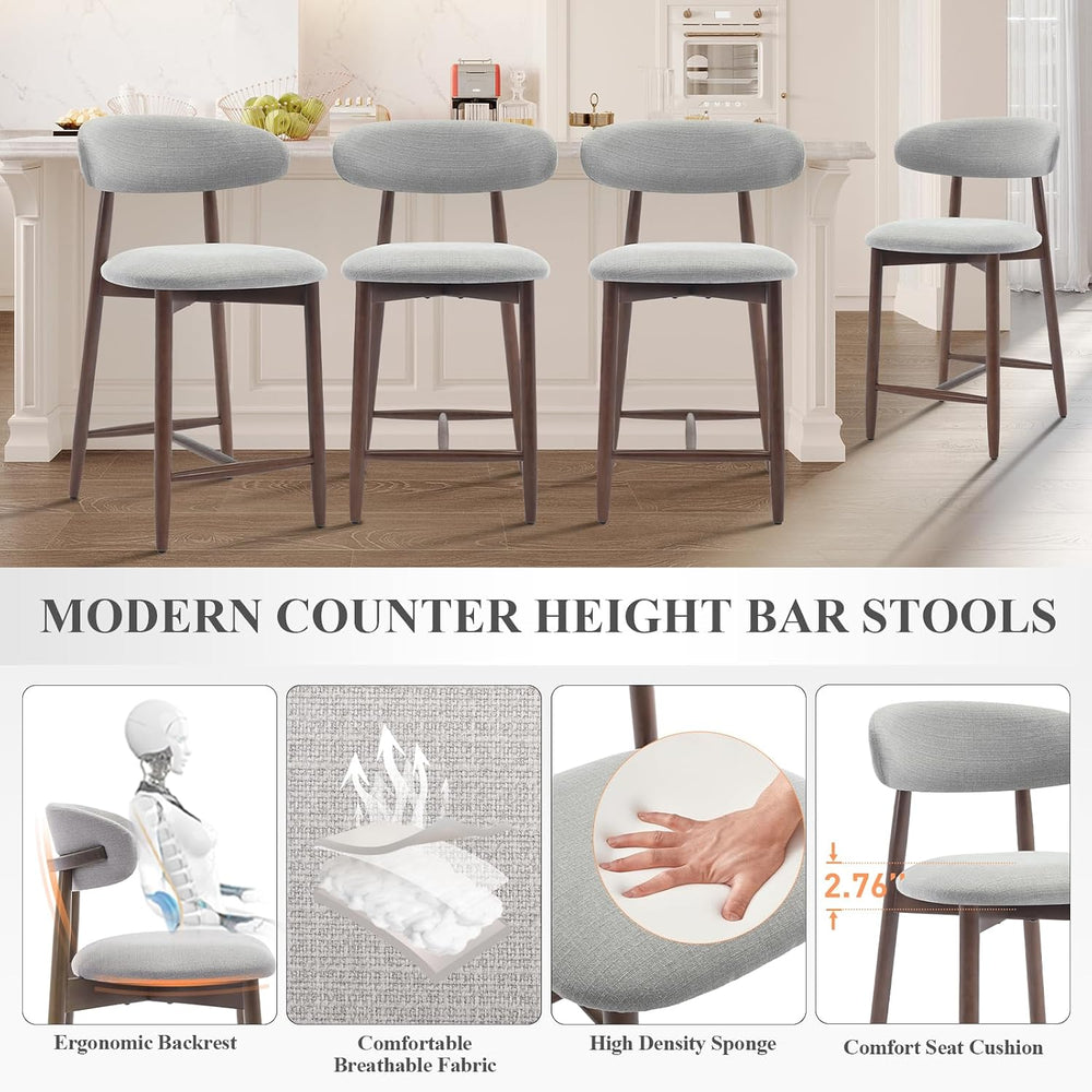 COLAMY Wood Bar Stools Set of 4, Counter Height Bar Stools, Mid Century Moder...