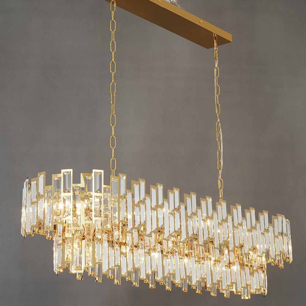 51 Inch Modern Large Crystal Chandelier Light Luxury Gold Rectangular Chandel...