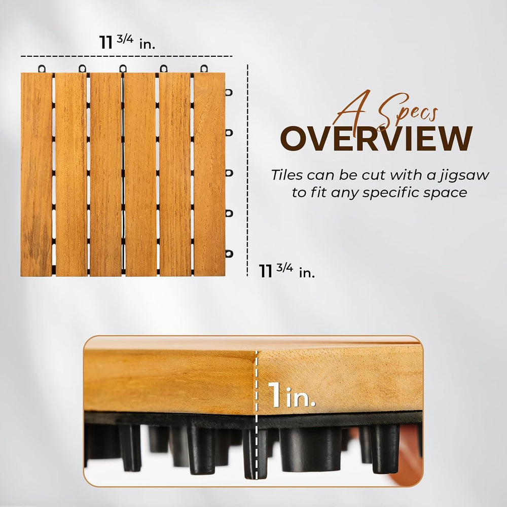 Idzo Interlocking Deck Tiles 9.6 SQFT - 10PCS Waterproof Acacia Wood Flooring...