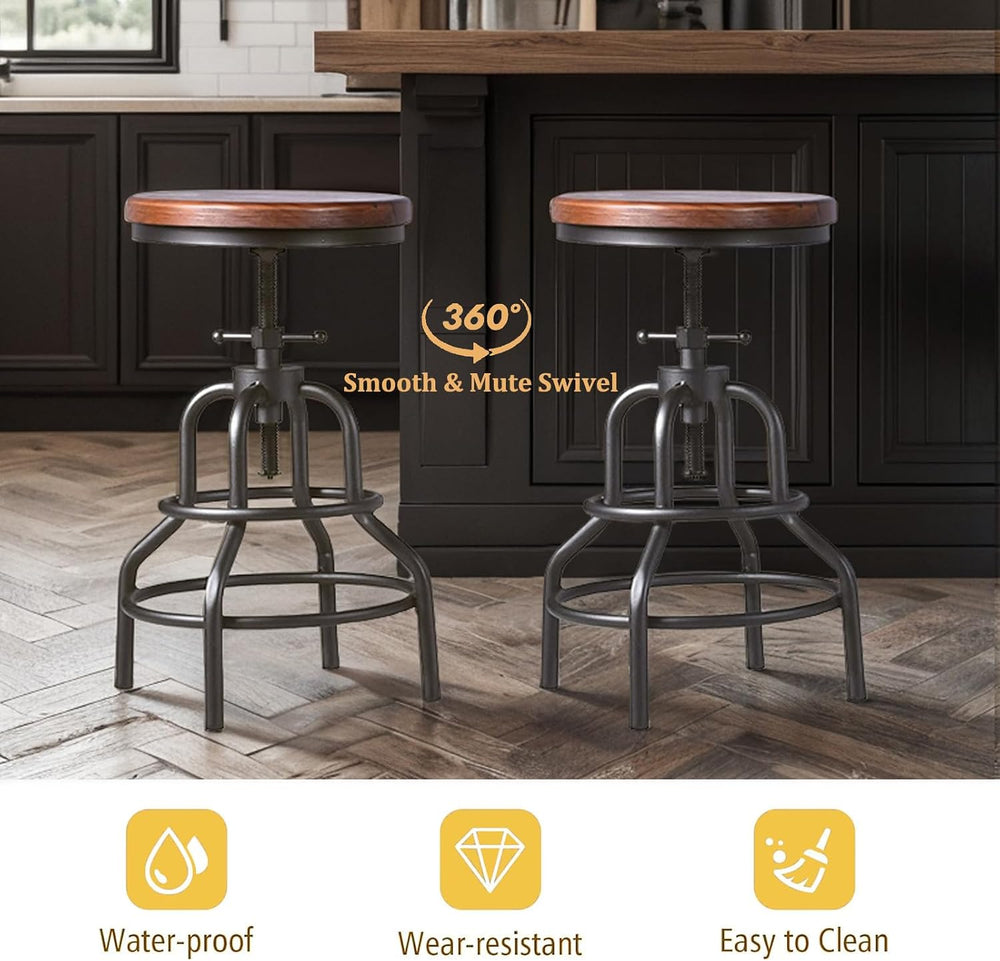 LOKKHAN Vintage Industrial Bar Stool-Rustic Swivel Barstools-Round Wood Metal...