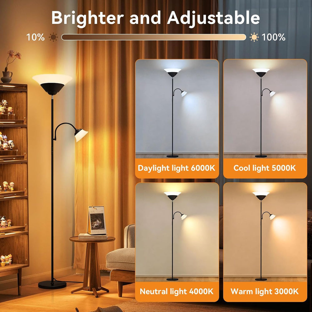 SIBRILLE 2-in-1 Torchiere Floor Lamp, 34W Super Bright LED Standing Lamp with...
