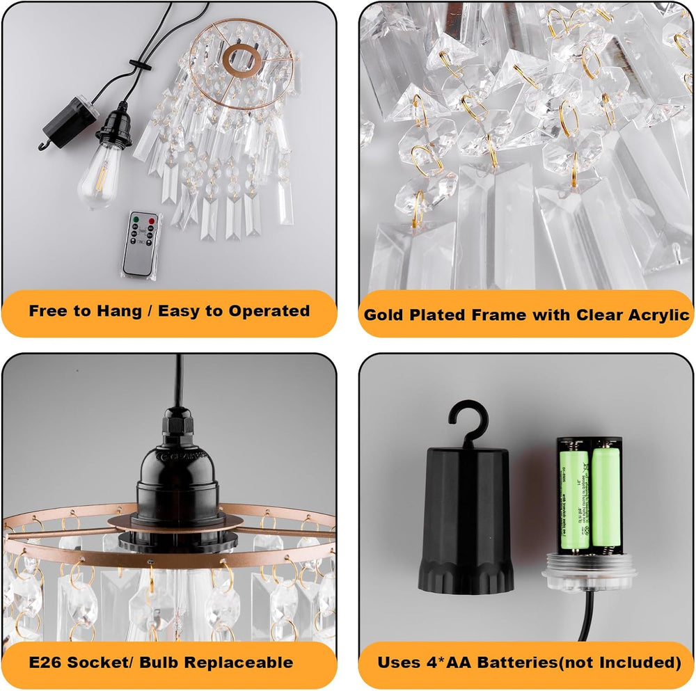 TWINKVILLA Battery Operated Chandelier, 2Pack Hanging Gazebo Lights, Acrylic ...