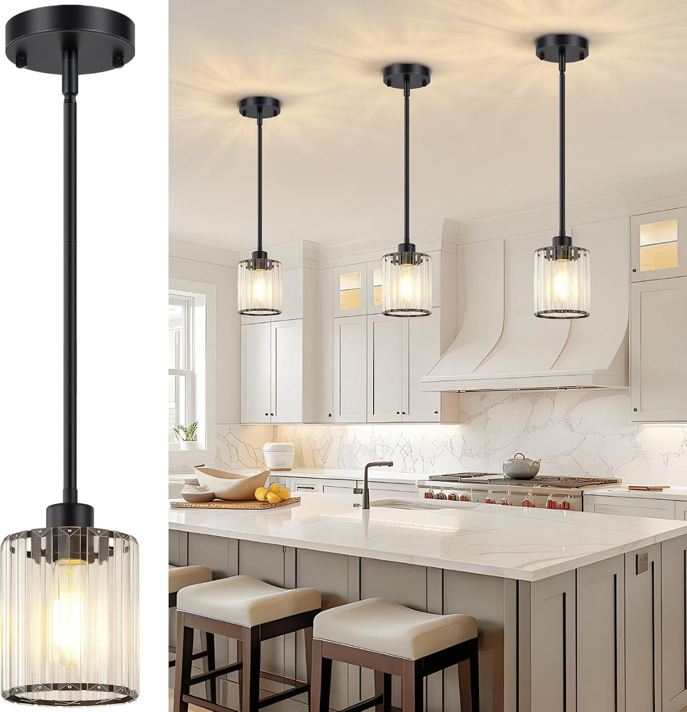3 Pack Pendant Light Fixtures, Modern Black Pendant Lights Kitchen Island, Mi...
