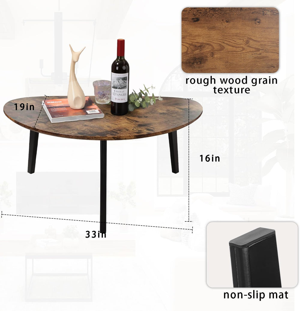 Large Oval Coffee Table Espresso Wood Mid Century Modern Unique Retro Farmhou...